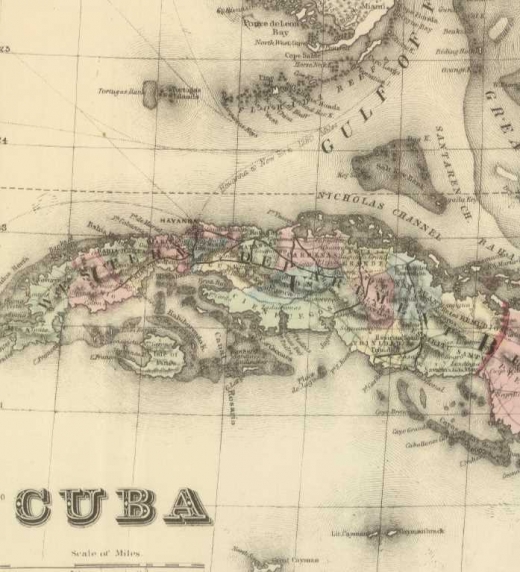 Mapa de la isla de Cuba, donde se desarrolla parte de la novela.