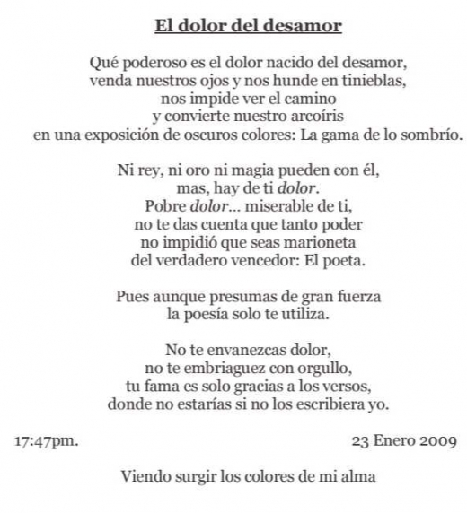 Poema El dolor del desamor, del poemario Los colores de mi alma, de Reniel Floyer