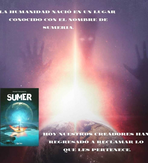 Afiche promocional de la novela de ciencia ficción Sumer.