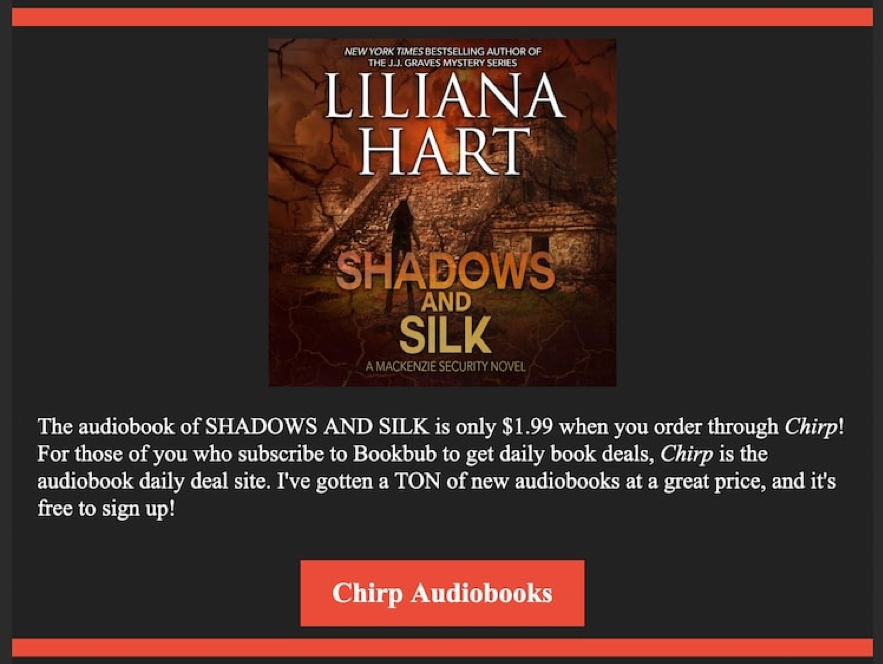 Liliana Hart promociona su audiolibro en Chirp